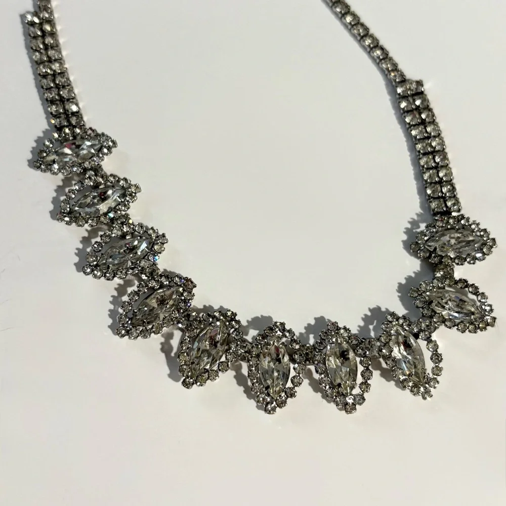 Weiss Vintage Signed White Rhinestone Choker Necklace